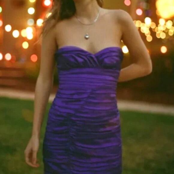 ZARA Strapless Mini Dress Metallic Purple Ruched S NWT - Picture 11 of 13